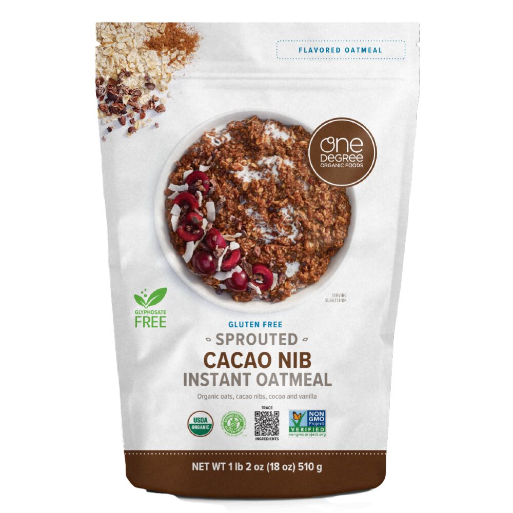 One Degree Organic Foods Sprouted Instant Oatmeal Cacao Nib 18 oz