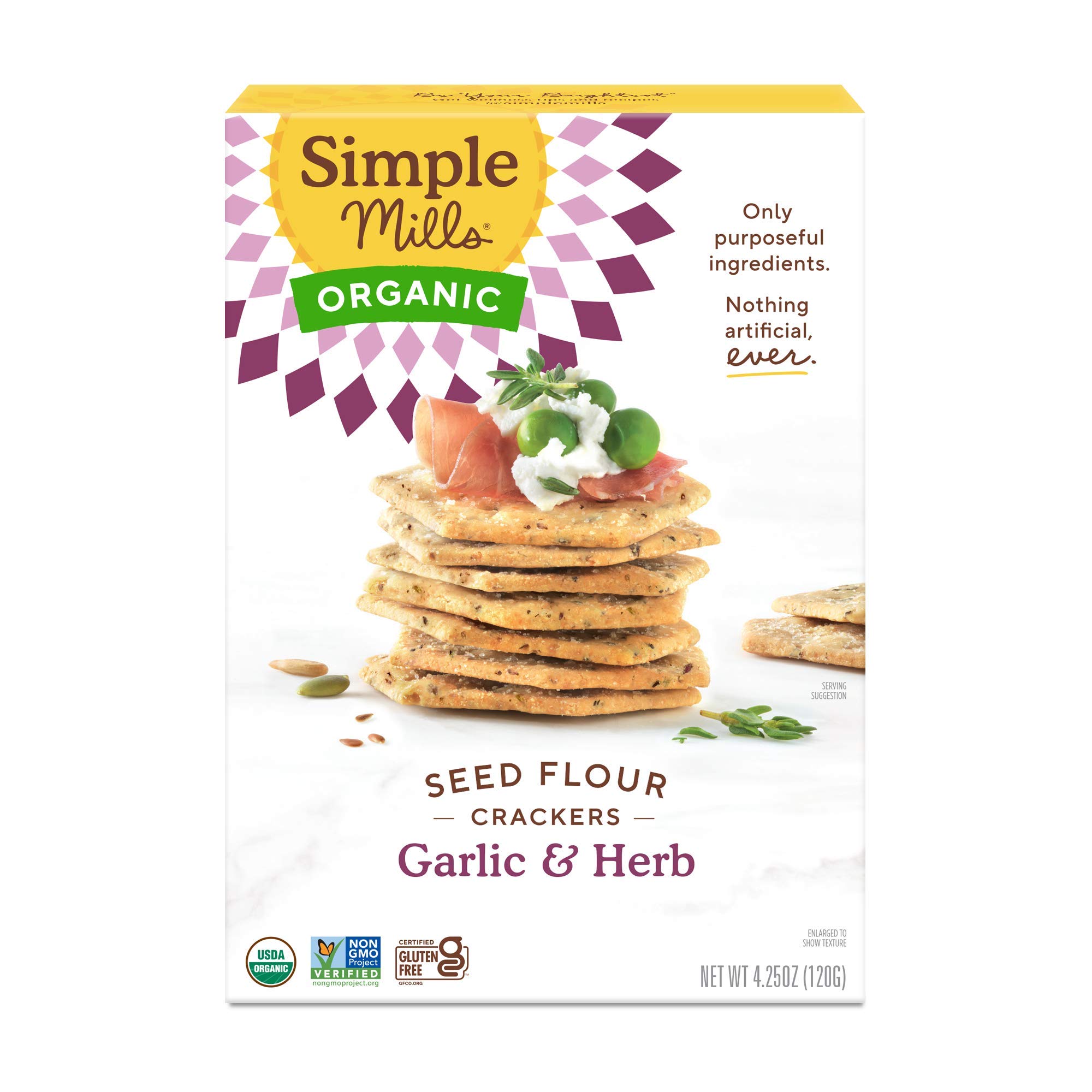 Simple Mills Organic Seed Crackers Garlic and Herb 4.25 oz