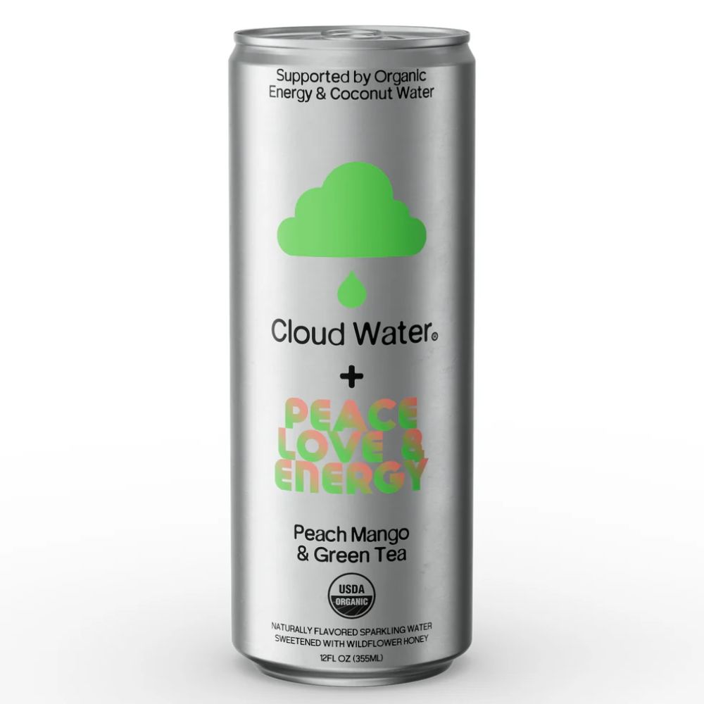 Cloud Water Peace Love & Energy Peach Mango and Green Tea Sparkling Water 12 oz